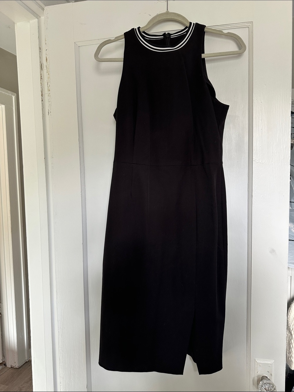Banana Republic Black Midi Sheath Dress with White Neck Trim